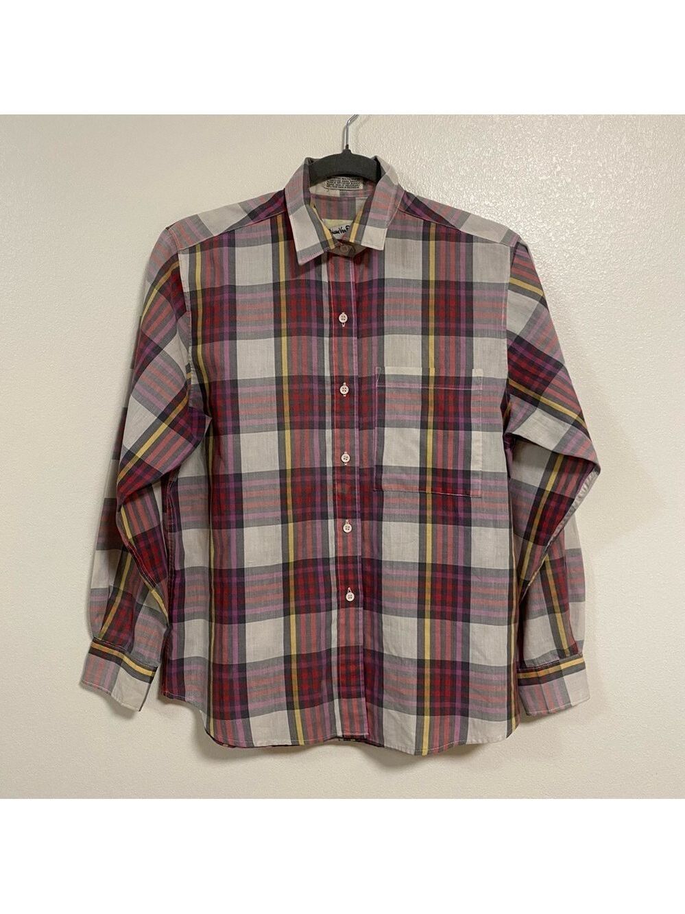 Diane Von Furstenberg Button up Shirt Womens Size 10 Plaid Long sleeve